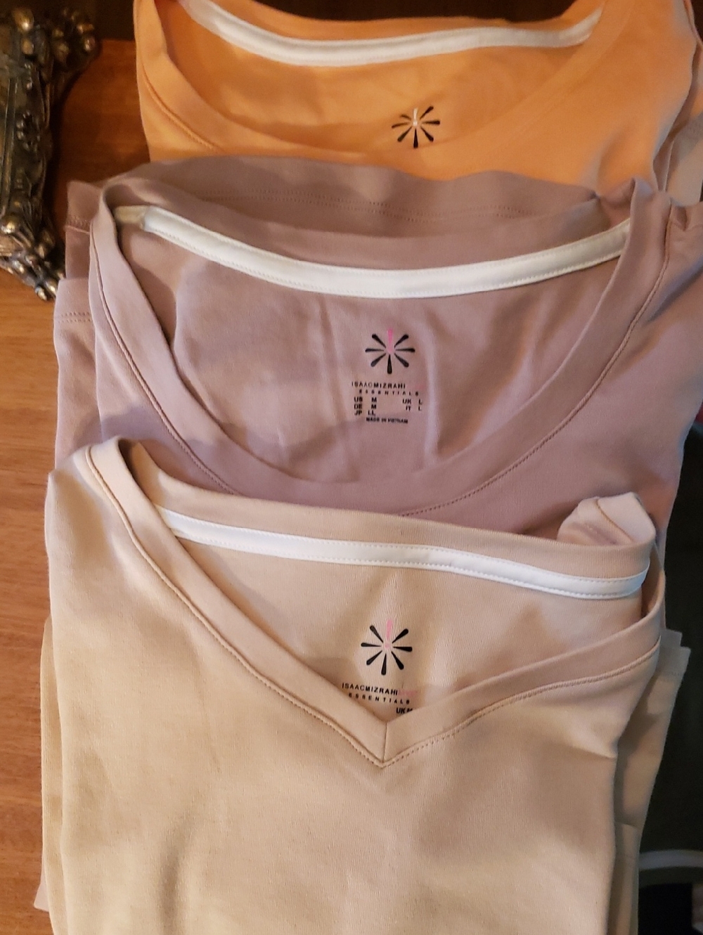 Isaac Mizrahi women's tops in peach, mauve and cream